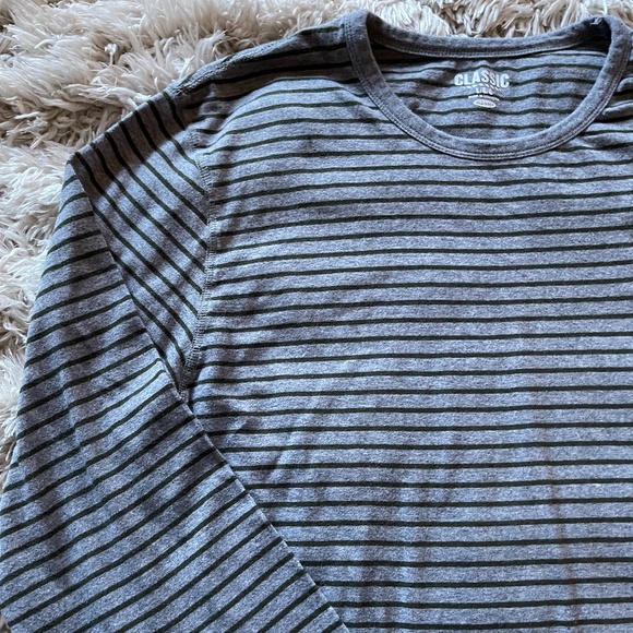 Old Navy Men's Long Sleeve Striped Shirt Size L Gray & Olive Green Striped - Picture 4 of 6